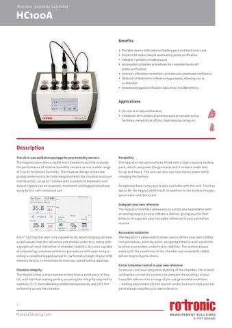 Rotronic HygroCal100 Advanced (HC100A) Humidity Validator