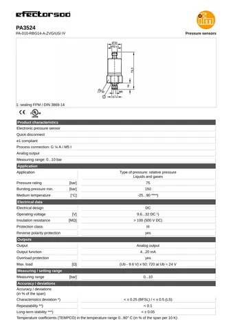 ifm efector PA3524 Pressure Transmitter