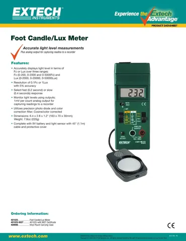 Extech 401025 Foot Candle / Lux Meter