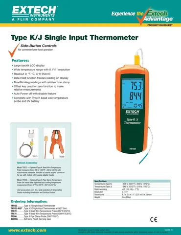 Extech TM100 Type K/J Single Input Thermometer