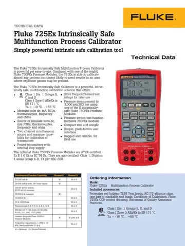 Fluke 725Ex Intrinsically Safe Multifunction Process Calibrator