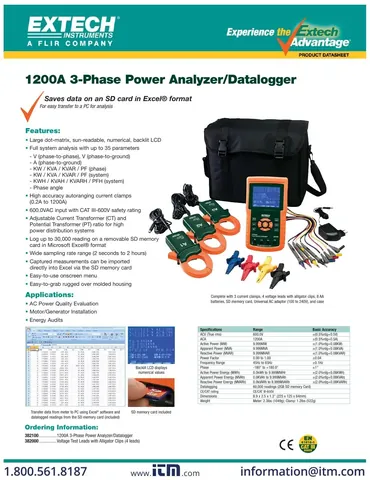 Extech 382100 1200A 3-Phase Power Analyzer / Data Logger