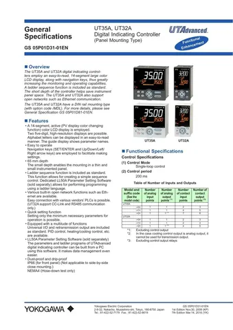 Yokogawa UT35A & UT32A Advanced Indicating Controller
