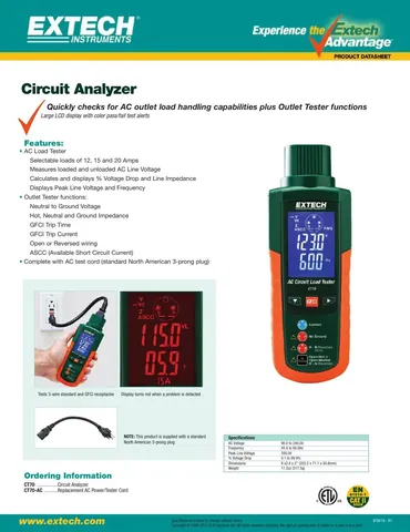 Extech CT70 GFCI and AC Circuit Analyzer / Load Tester