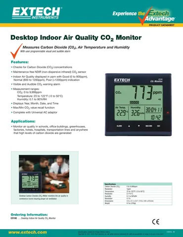 Extech CO100 Desktop Indoor Air Quality CO2 Monitor
