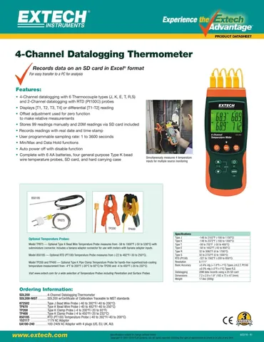 Extech SDL200 4-Channel Data Logging Thermometer