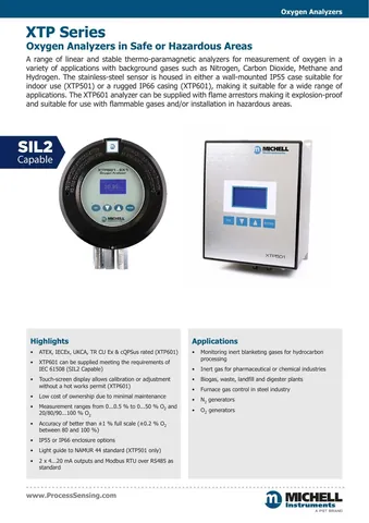 Michell Instruments XTP601 Oxygen Analyzer