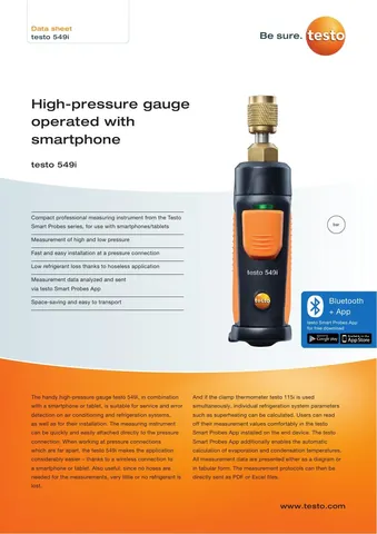 Testo 549i Refrigeration Pressure Probe