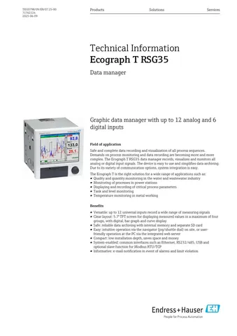 Endress+Hauser Ecograph T RSG35 Universal Graphic Data Manager