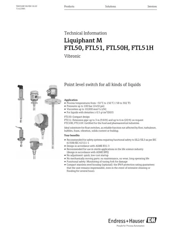 Endress+Hauser Liquiphant FTL50H Level Switch
