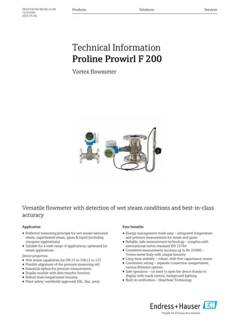 Endress+Hauser Proline Prowirl F 200 Vortex Flow Meter