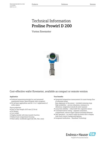 Endress+Hauser Proline Prowirl D 200 Vortex Flow Meter