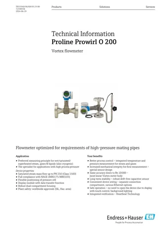 Endress+Hauser Proline Prowirl O 200 Vortex Flow Meter