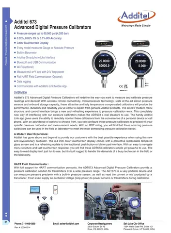 Additel ADT673 Digital Pressure Calibrator