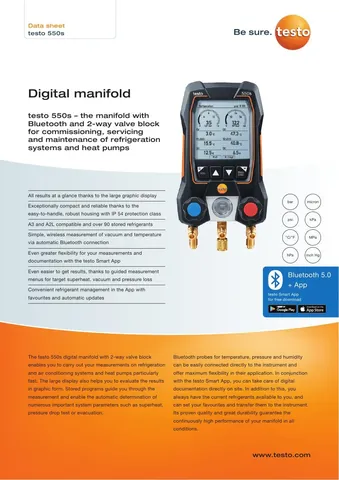 Testo 550s Smart Digital Manifold with Bluetooth and 2-Way Valve Block