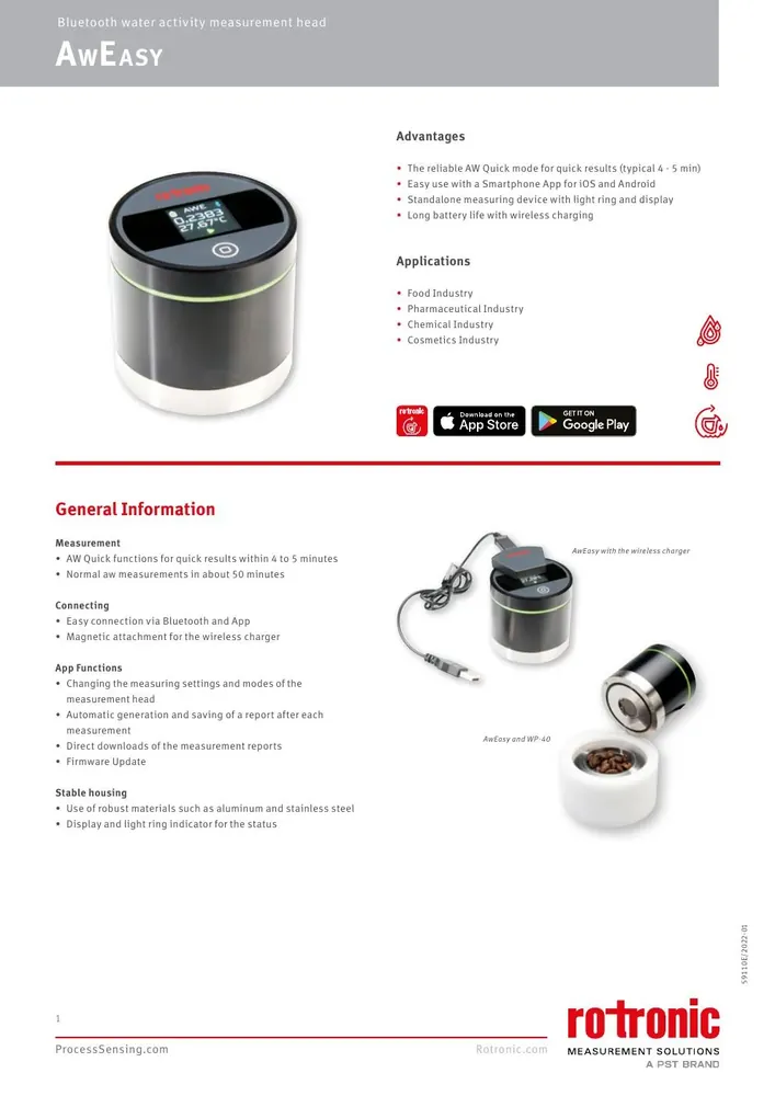 Rotronic AwEasy Water Activity Measurement Head