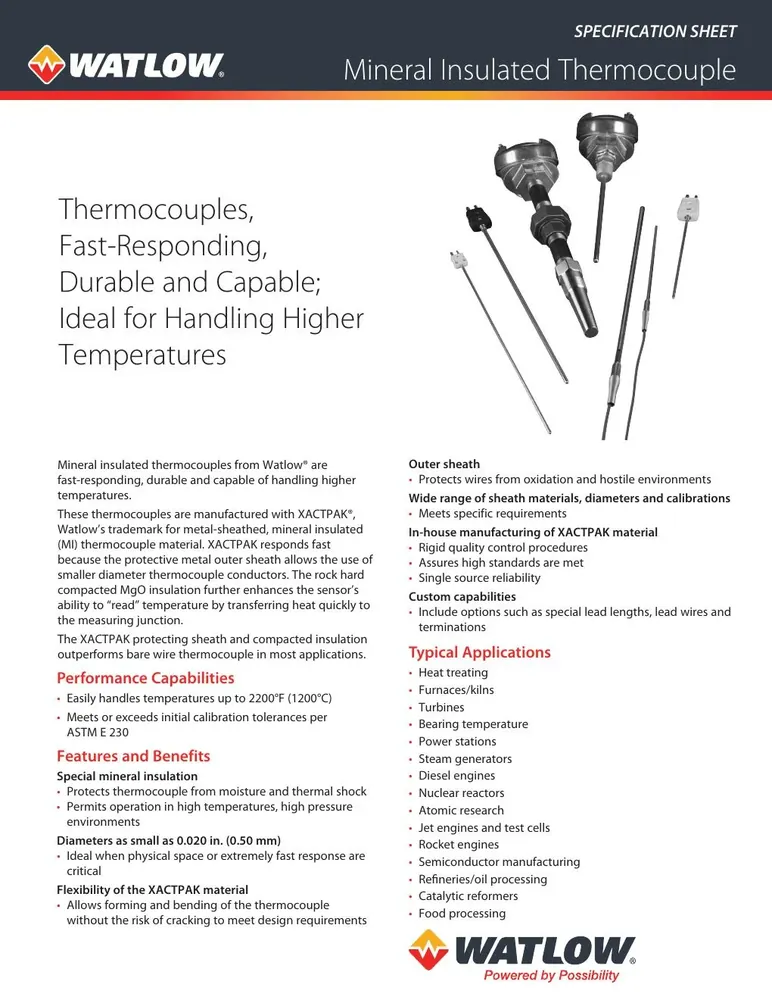Watlow AC Style Mineral Insulated Mini Plug Thermocouple
