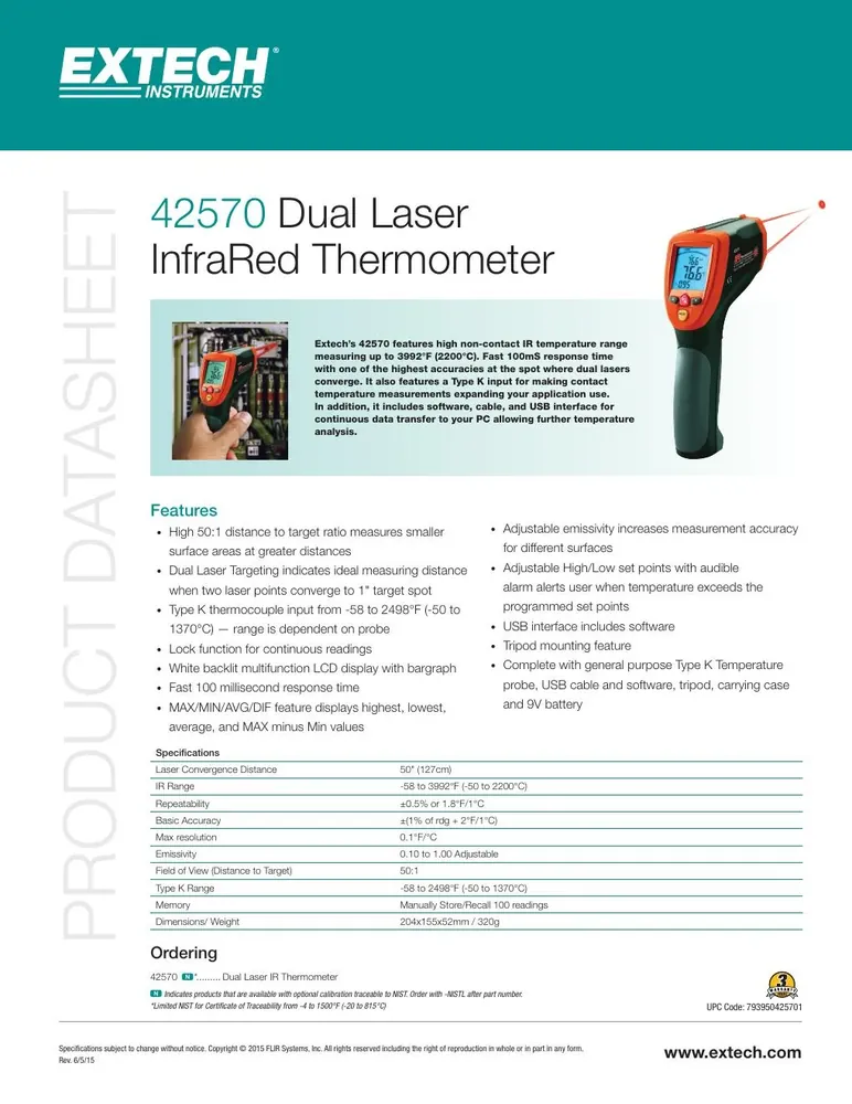 Extech 42570 Dual Laser Infrared Thermometer