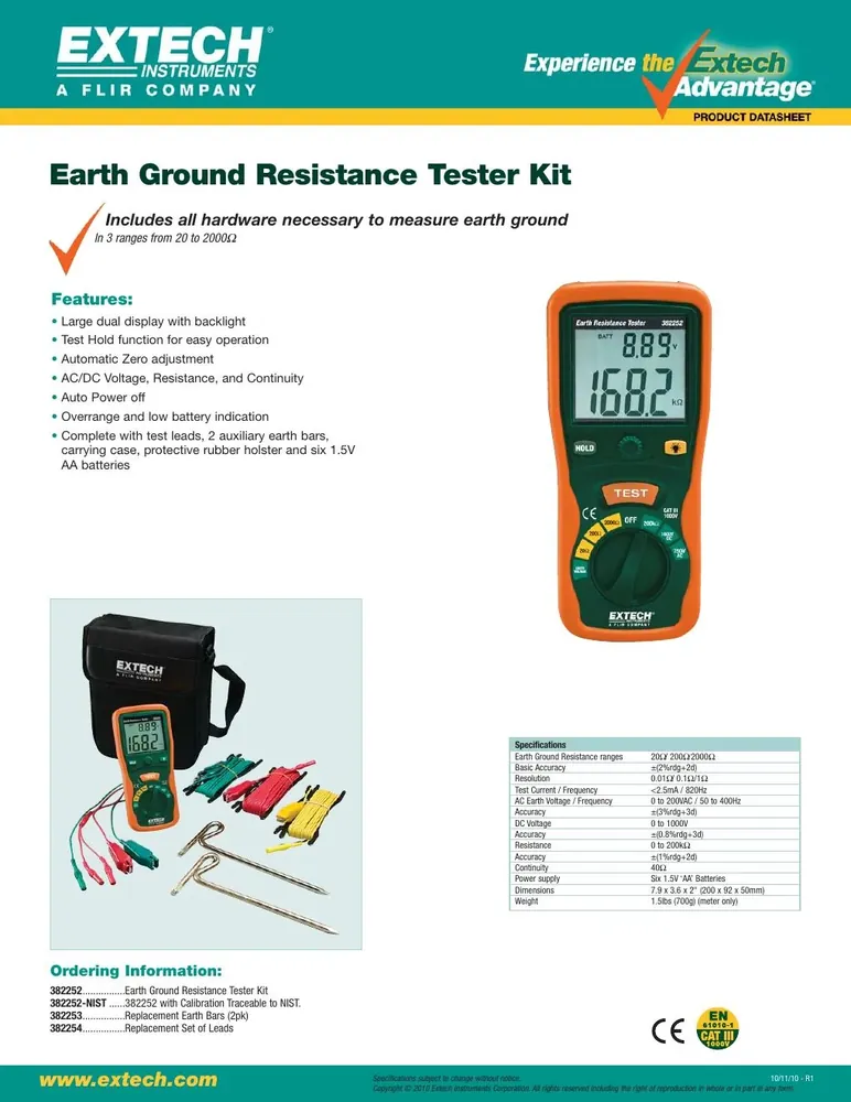 Extech 382252 Earth Ground Resistance Tester Kit