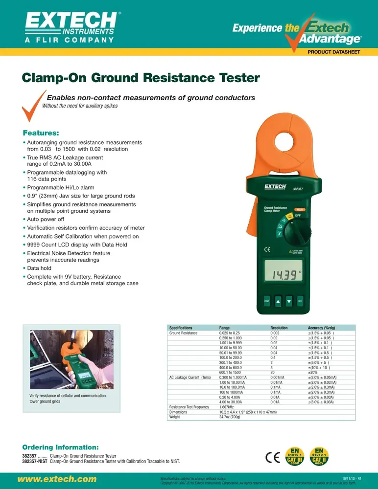 Extech 382357 Clamp-On Ground Resistance Tester