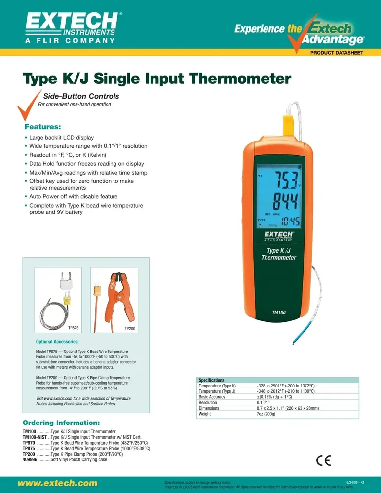 Extech TM100 Type K/J Thermometer