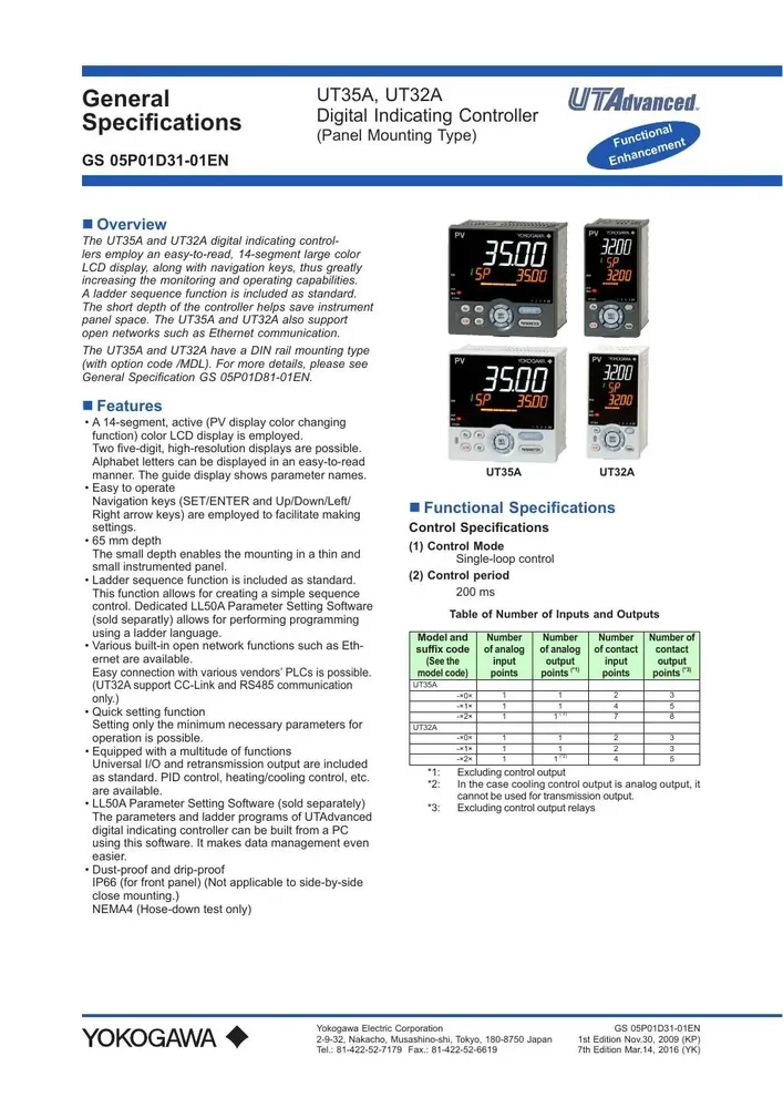 Controlador indicador Yokogawa UT35A/UT32A