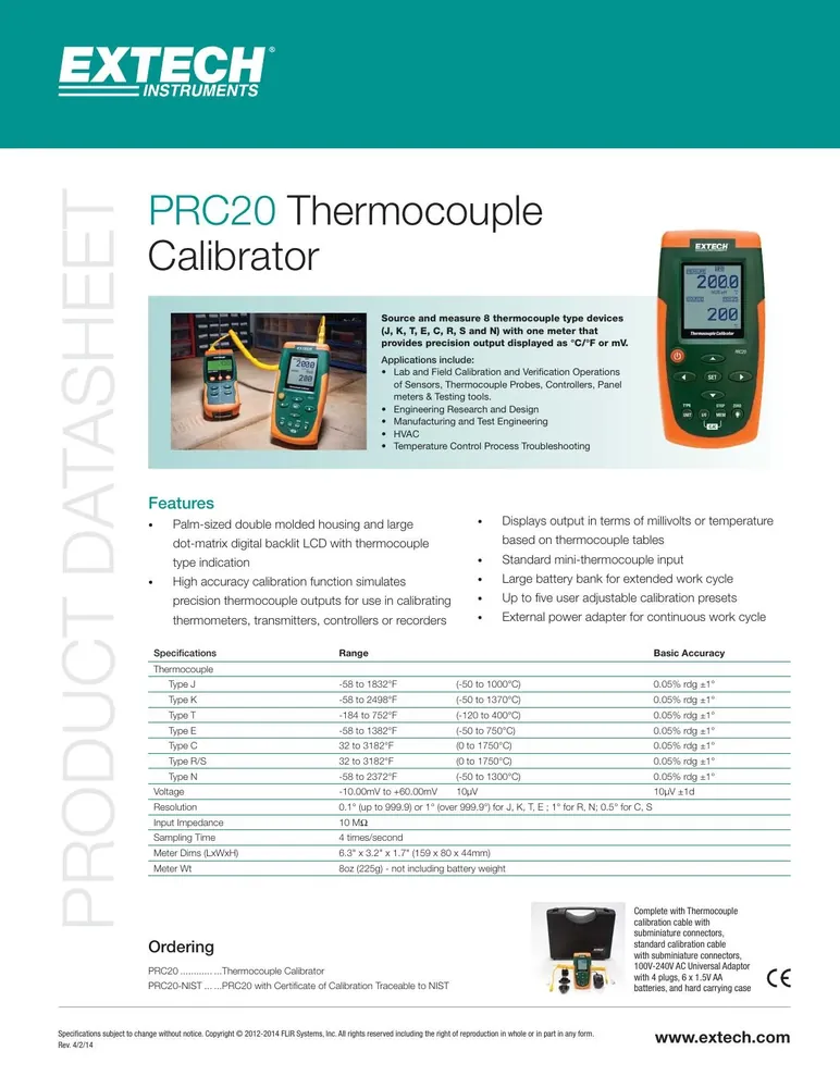 Extech PRC20 Thermocouple Calibrator