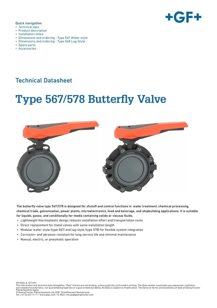 GF Piping Systems Type 567 Wafer-Style Butterfly Valve
