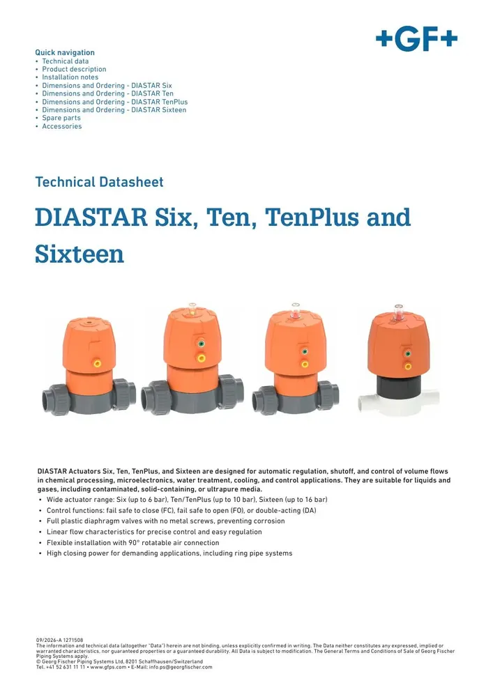 Georg Fischer DIASTAR Ten Pneumatic Diaphragm Valves (5-Series)