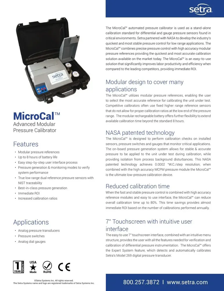 Setra MicroCal Automated Pressure Calibrator