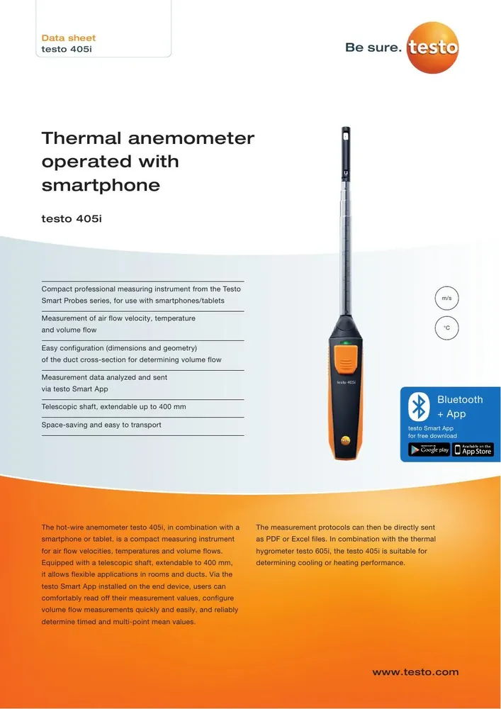 Testo 405i Hot-Wire Anemometer Smart Probe