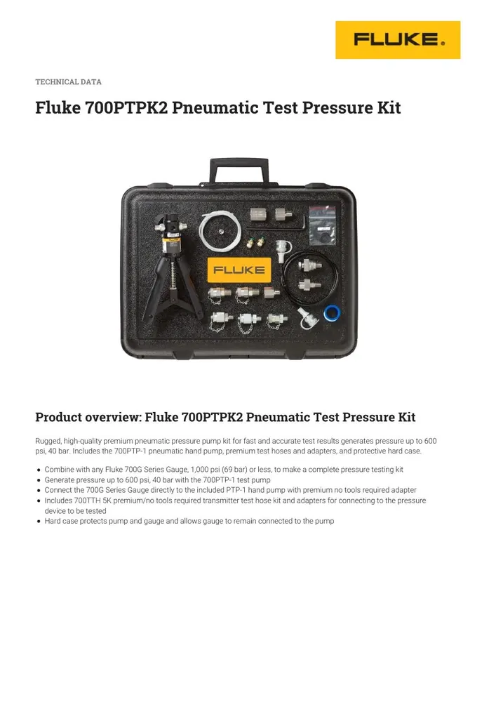 Fluke 700PTPK2 Premium Pneumatic Test Pressure Kit