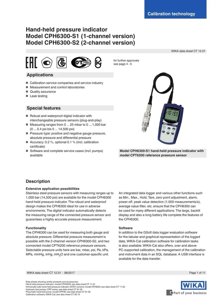 WIKA CPH6300 Hand-Held Pressure Indicator