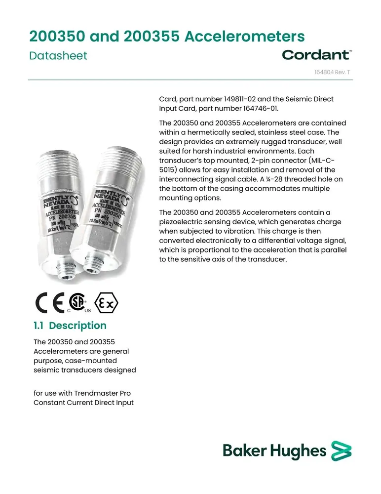 Bently Nevada 200350 / 200355 Accelerometers