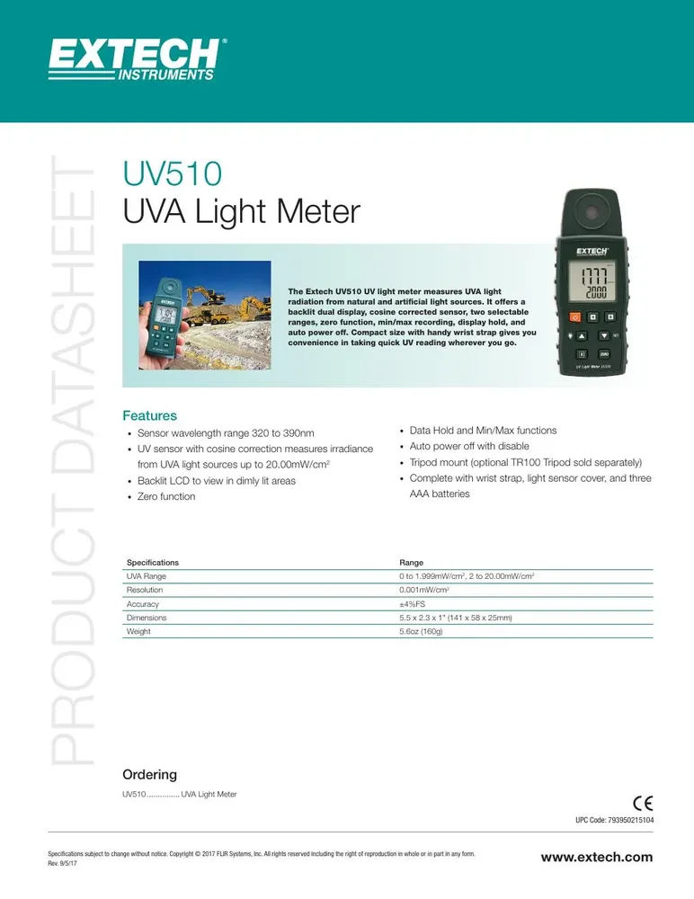 Extech UV510 UVA Light Meter