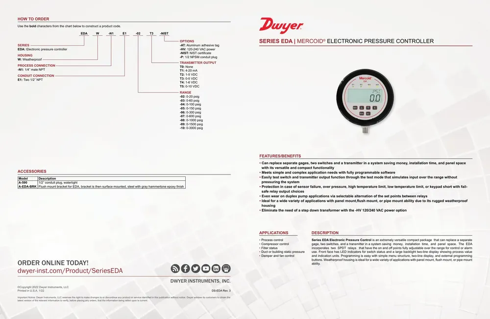Dwyer EDA Electronic Pressure Controller