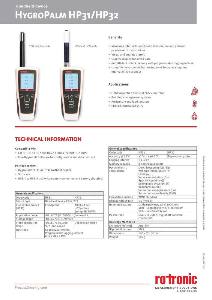Rotronic HygroPalm HP32 Handheld Humidity Meter