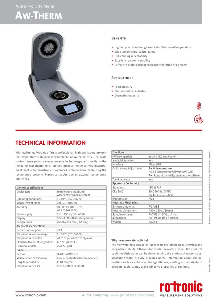 Rotronic AwTherm Water Activity Meter
