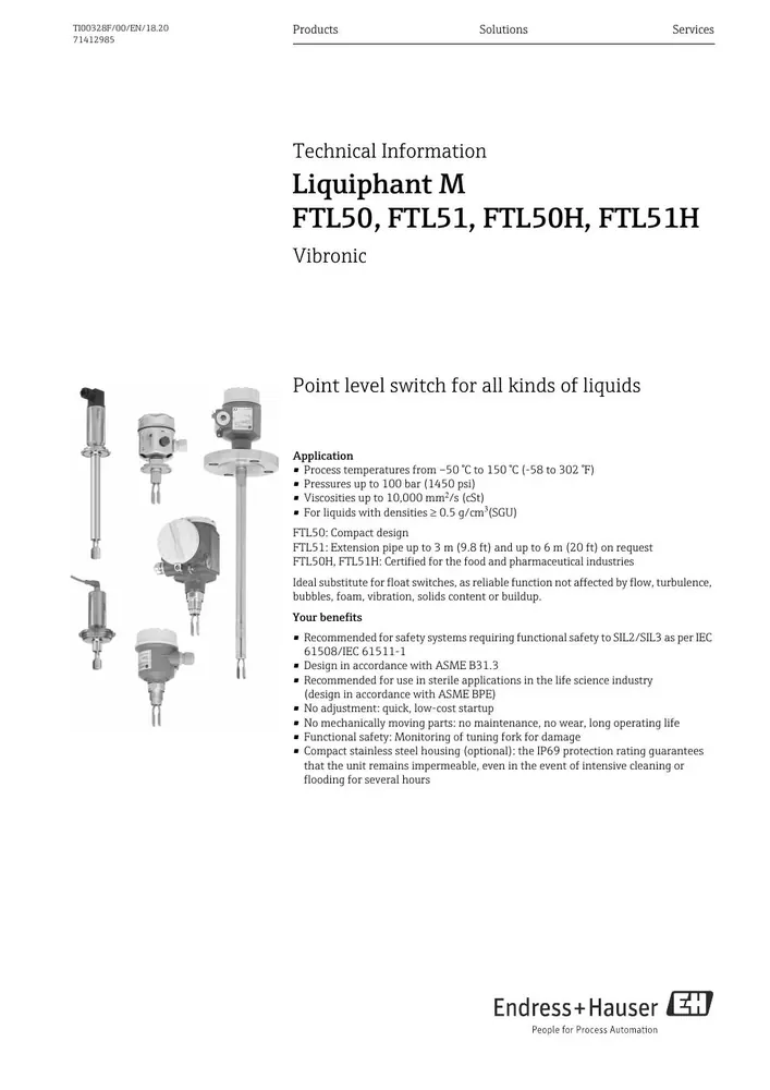 Реле уровня E+H Liquiphant FTL50H