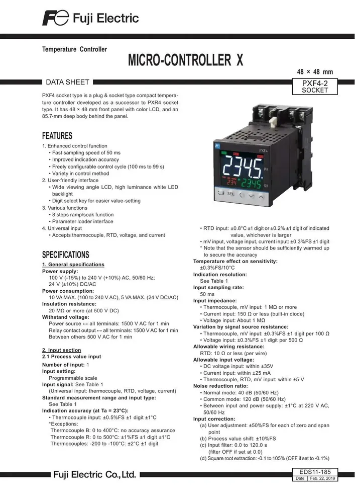 Fuji Electric PXF4 Temperature Controller (Socketed)