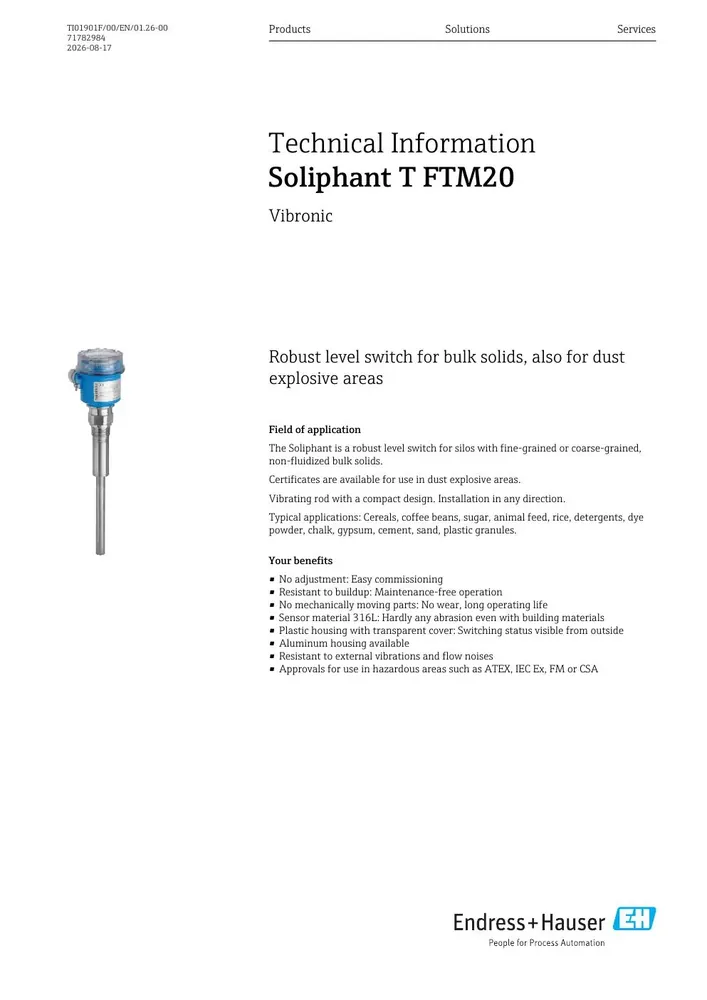مفتاح مستوى E+H Soliphant FTM20