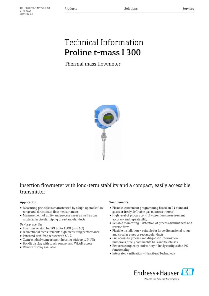 Endress+Hauser Proline t-mass I 300 Thermal Mass Flow Meter