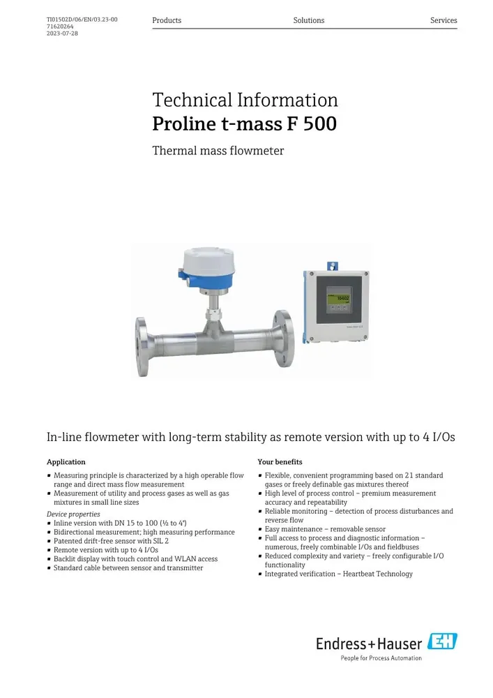 Endress+Hauser Proline t-mass F 500 Thermal Mass Flow Meter