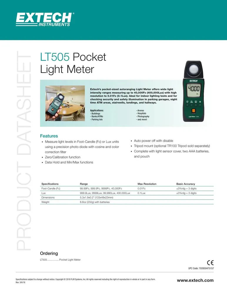 Extech LT505 Pocket Light Meter