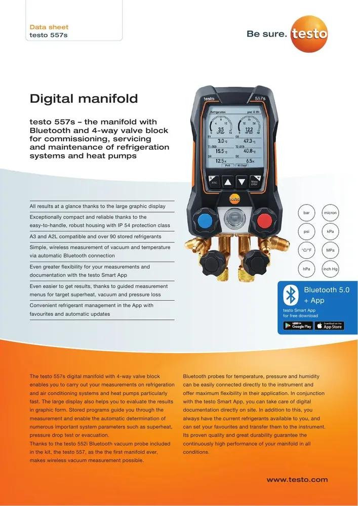 Testo 557s Smart Digital Manifold with Bluetooth and 4-Way Valve Block
