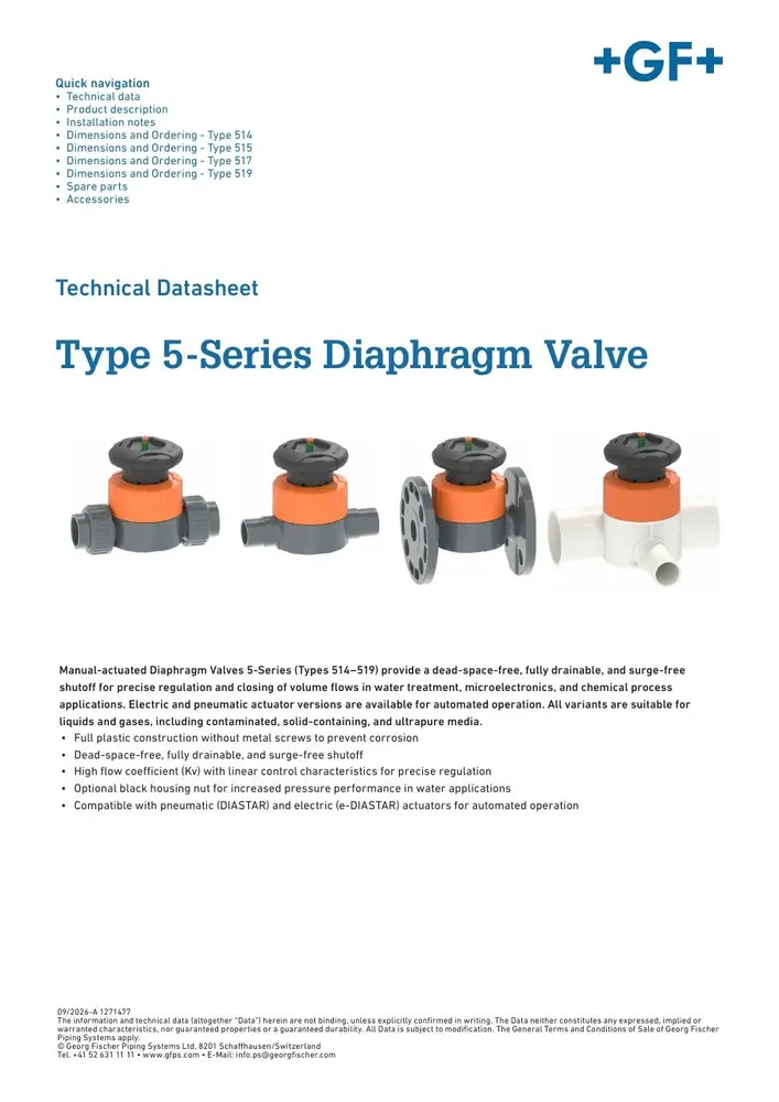 Georg Fischer 5-Series Type 514 Diaphragm Valve