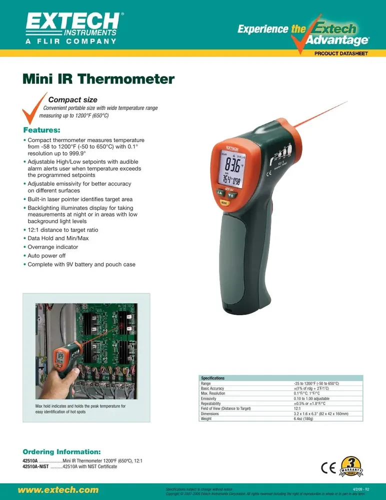 Extech 42510A Wide Range Mini IR Thermometer