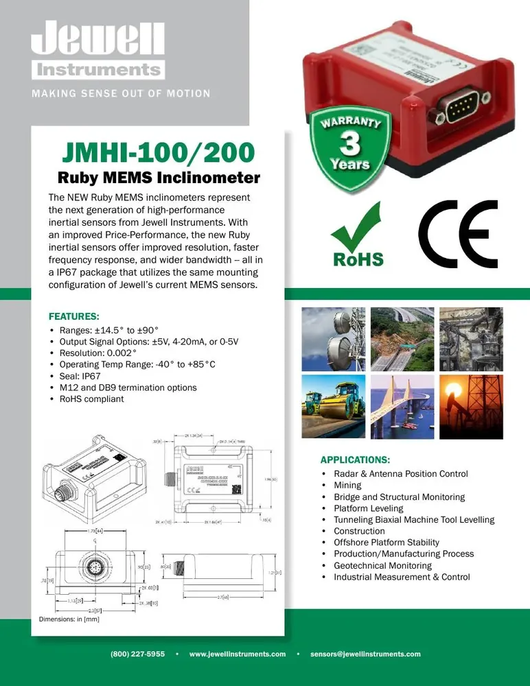 Jewell Instruments JMHI-100/200 Ruby MEMS Inclinometer