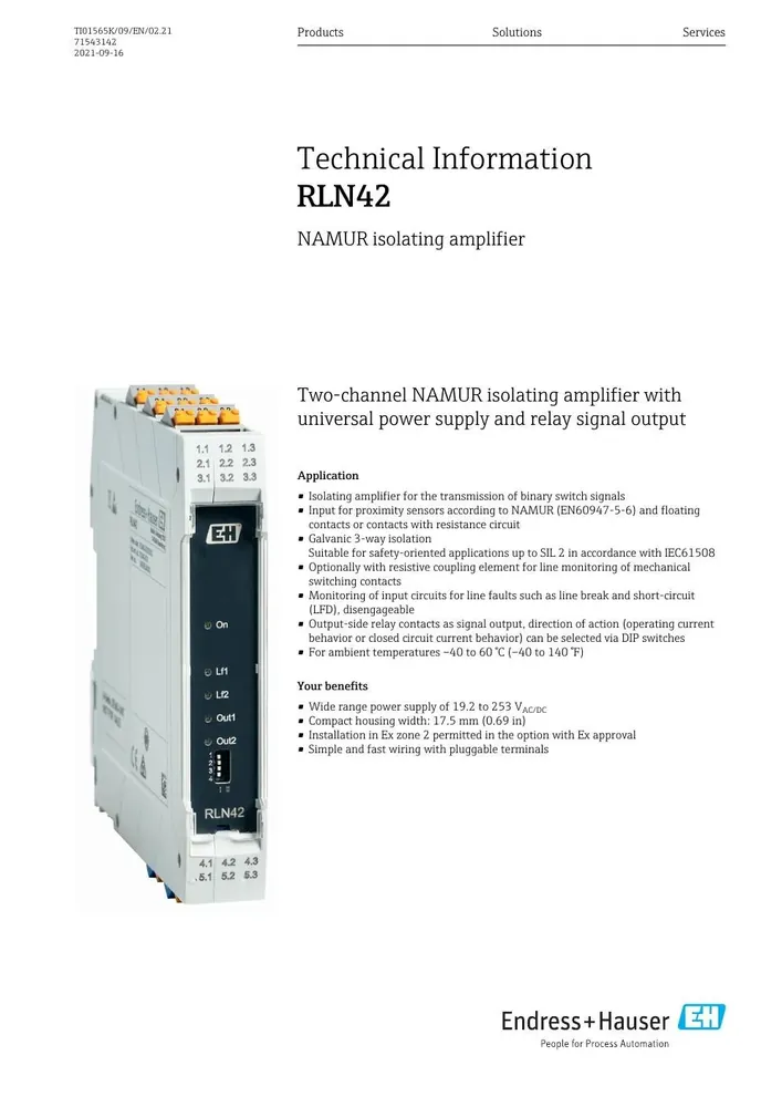 Endress+Hauser RLN42 NAMUR Isolating Amplifier